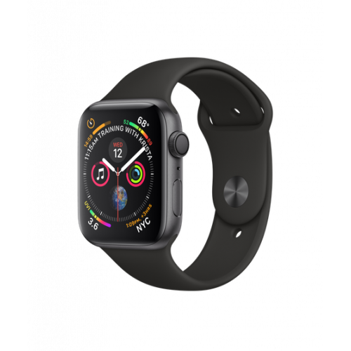 Apple Watch Series 4 GPS se 44mm pouzdrem z vesmírně šedého hliníku a černým sportovním řemínkem